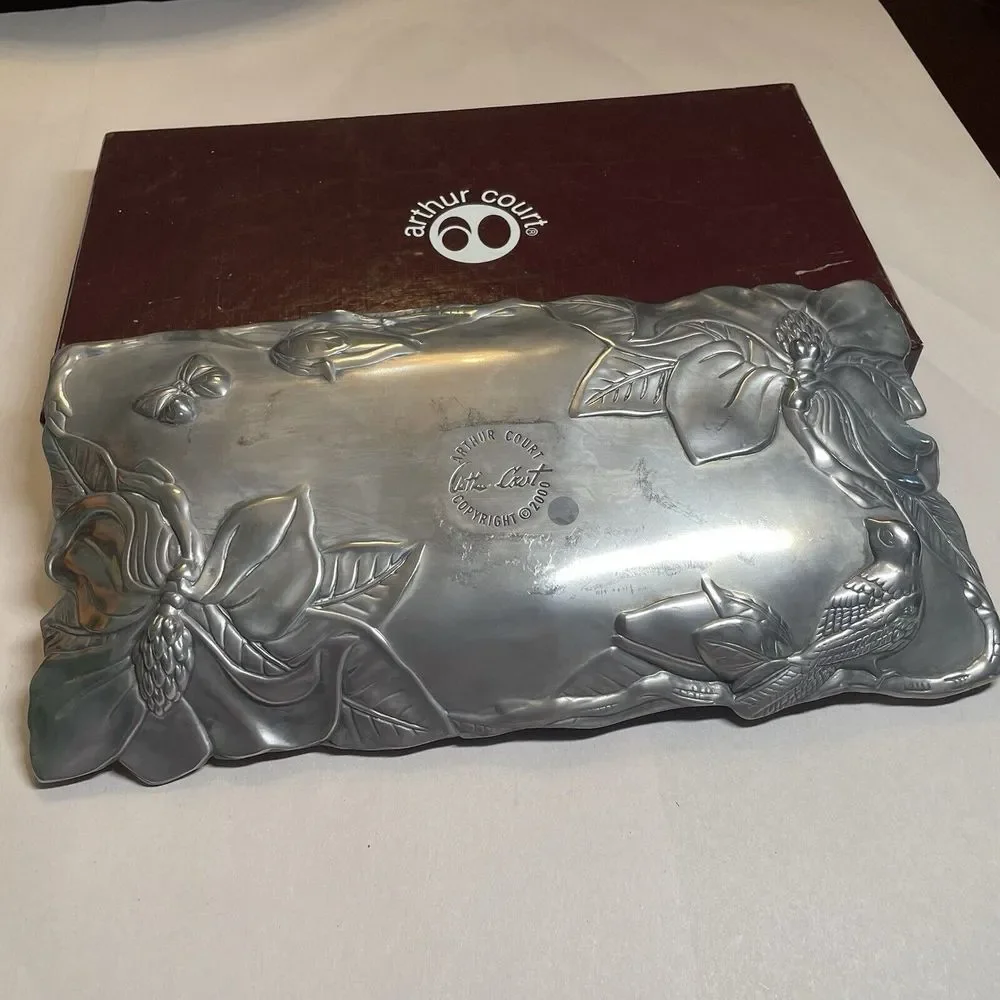 VTG 2000 Arthur Court Tray W/Magnolia, Bird & Butterfly Silver With Box 11 X6‎